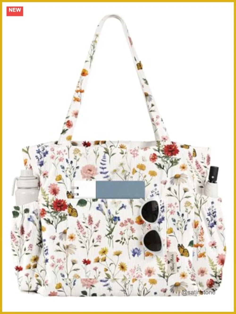 Large Corduroy Tote Bag for Women with Zipper